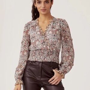 NWT Anthropologie Womens Floral Print Ruffle Blouse. Size XS.